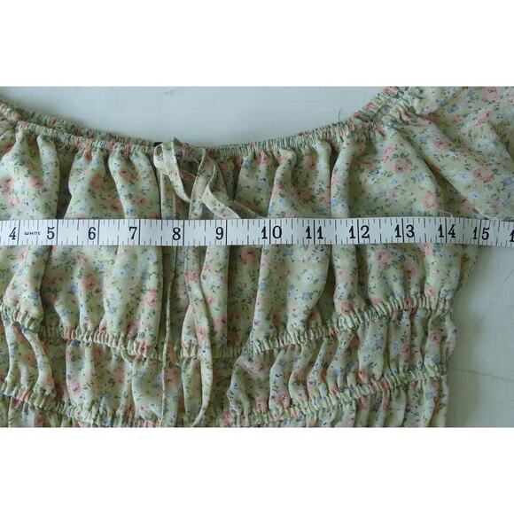 Forever 21 Women’s M Floral Peasant Top Cinched Cap Sleeve Milkmaid Cropped - Picture 4 of 7